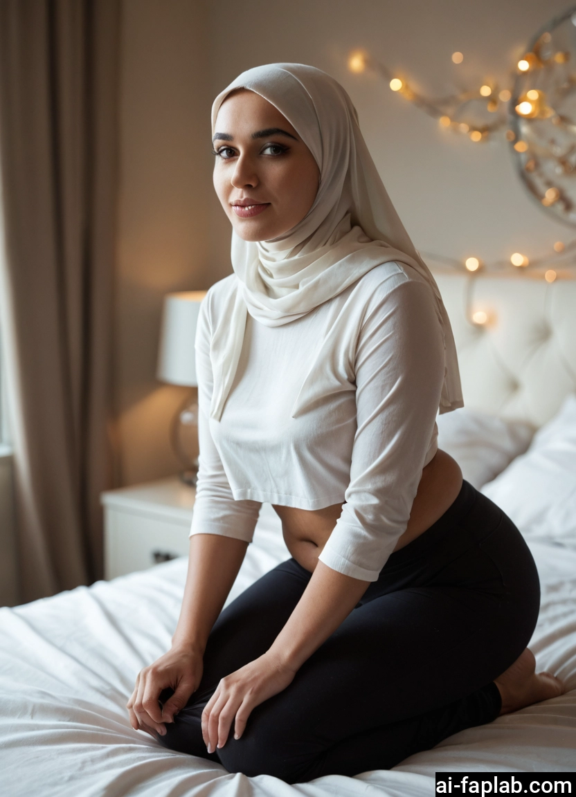 1girl, solo, navel, pants, hijab, looking at viewer · Yamete.gg