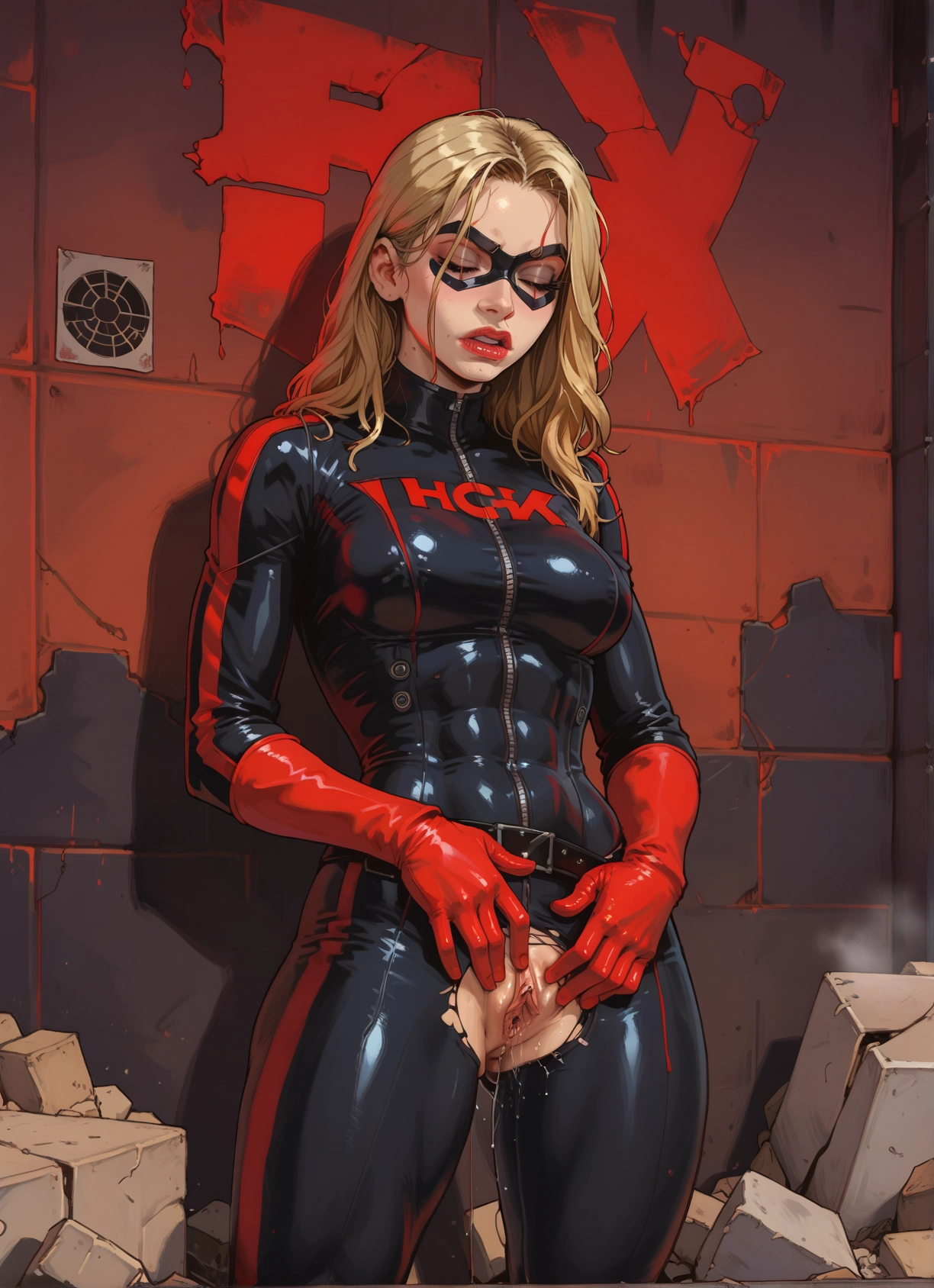 1girl, solo, pussy, bodysuit, blonde hair, mask · Yamete.gg