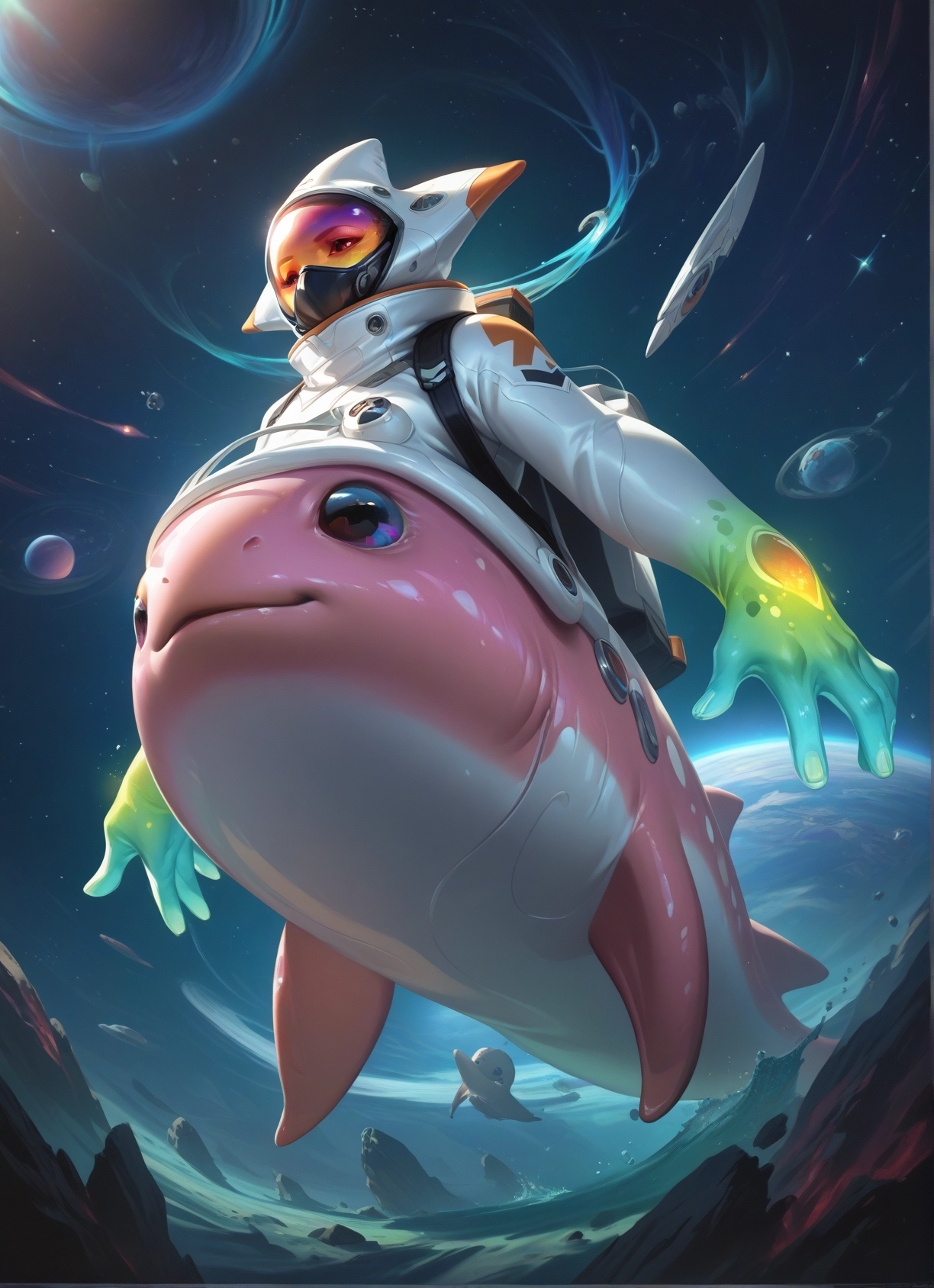 planet, space, spacesuit, 1girl, dolphin, solo · Yamete.gg