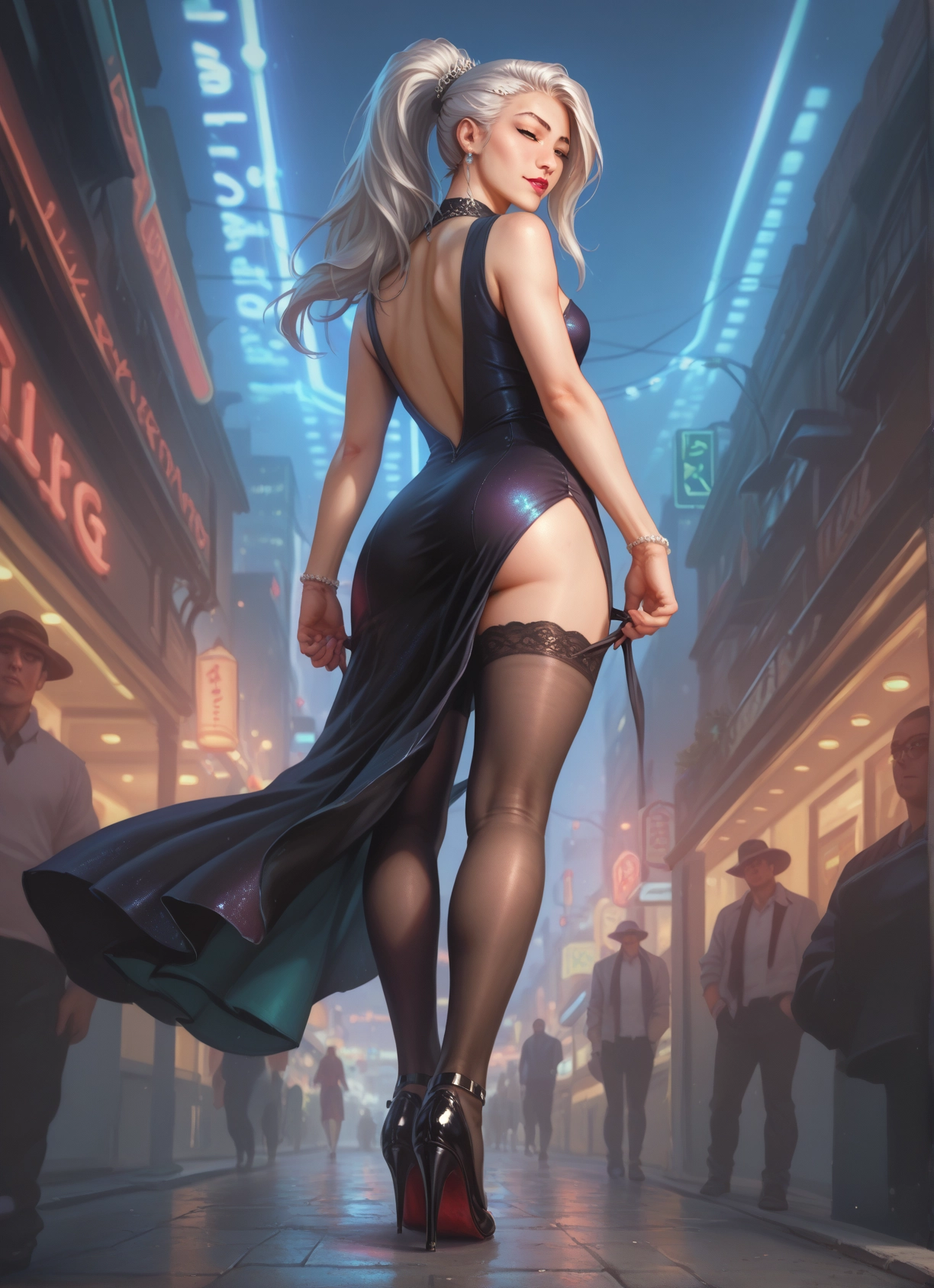 thighhighs, dress, high heels, ass, 1girl, jewelry · Yamete.gg