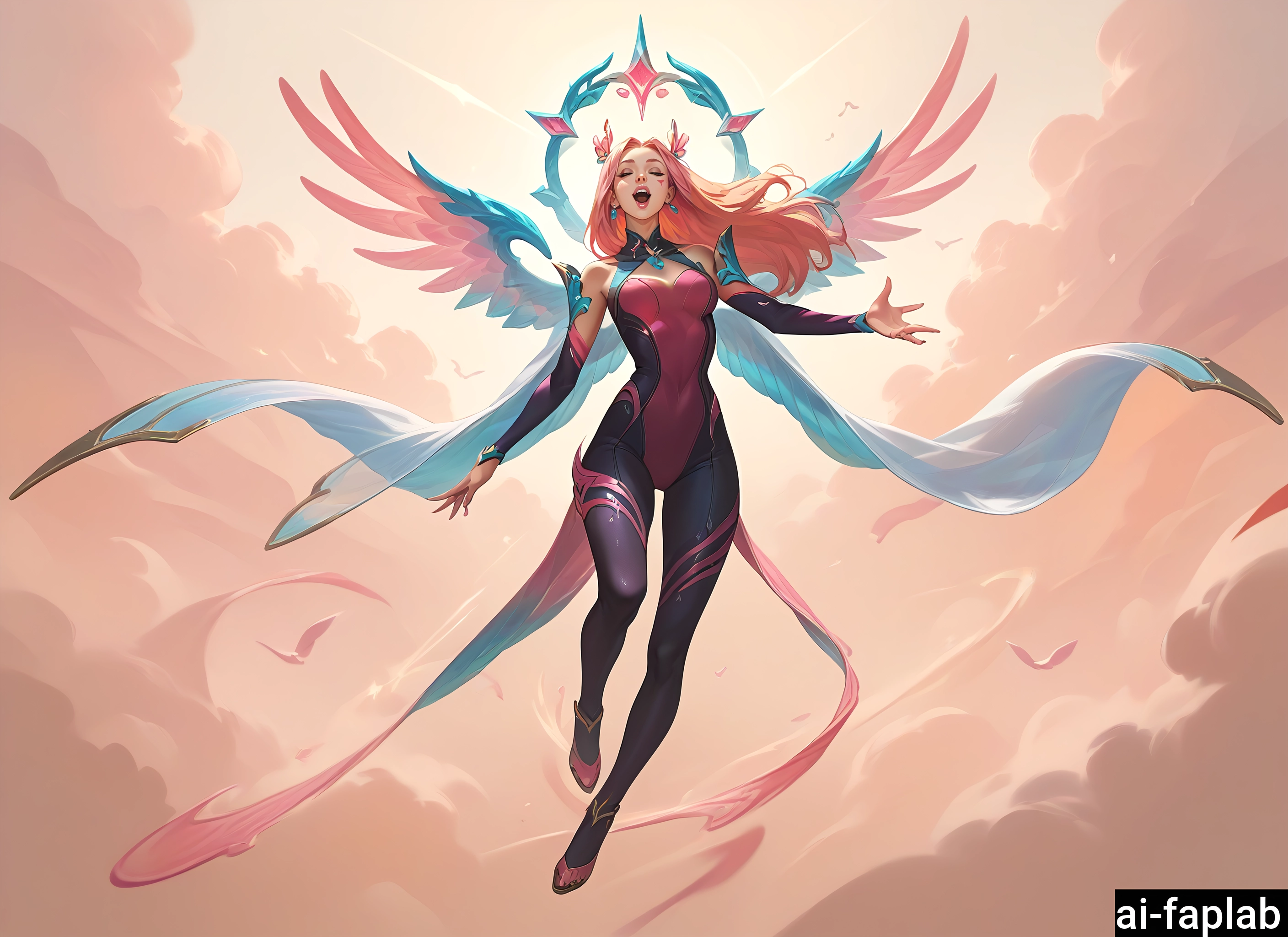 1girl, solo, long hair, breasts, blonde hair, wings · Yamete.gg