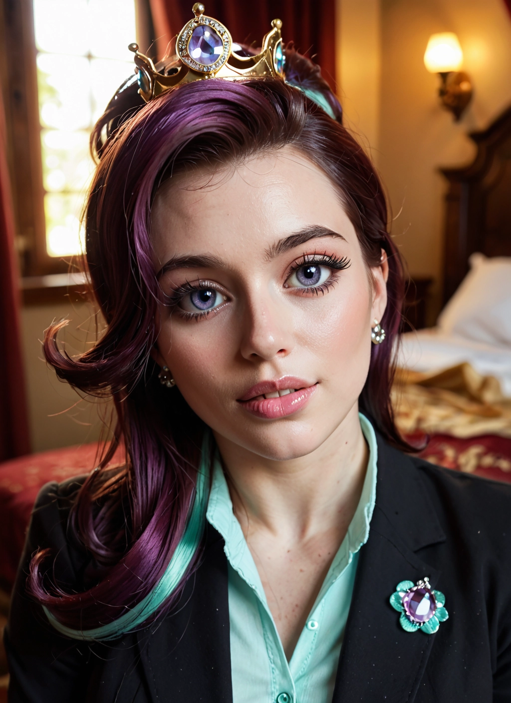 1girl, solo, jewelry, earrings, purple hair, looking at viewer · Yamete.gg