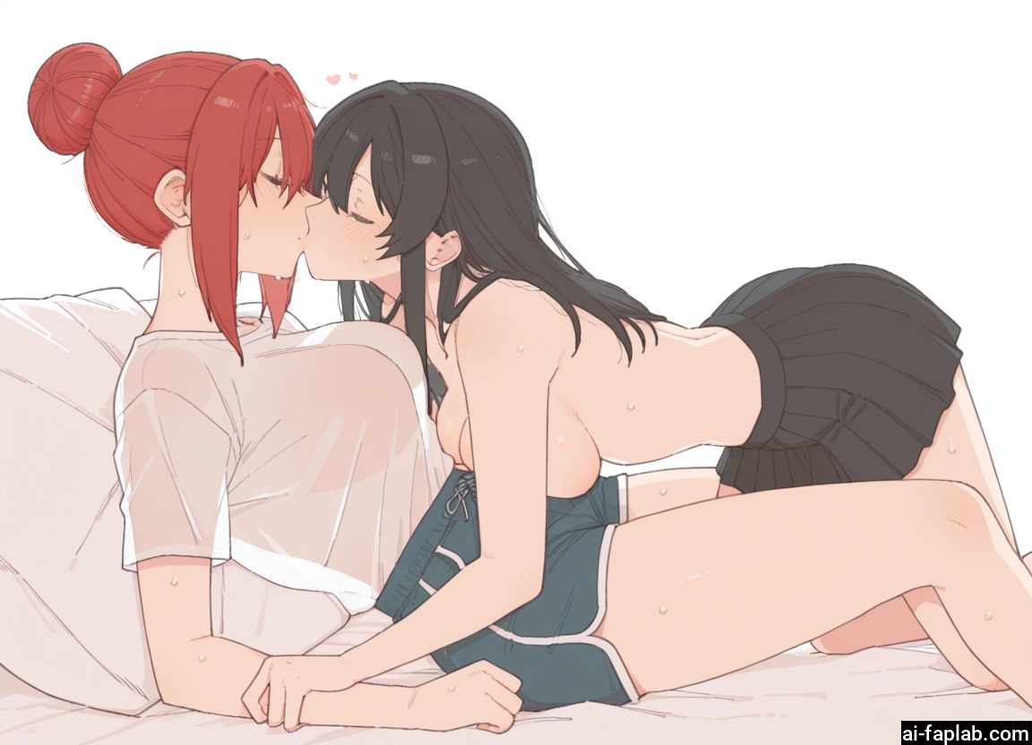 multiple girls, 2girls, yuri, breasts, kiss, black hair · Yamete.gg