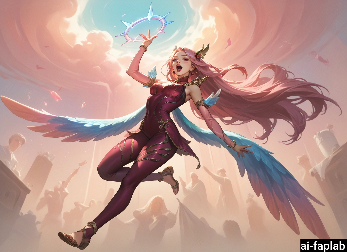 1girl, long hair, wings, pink hair, open mouth, jewelry · Yamete.gg