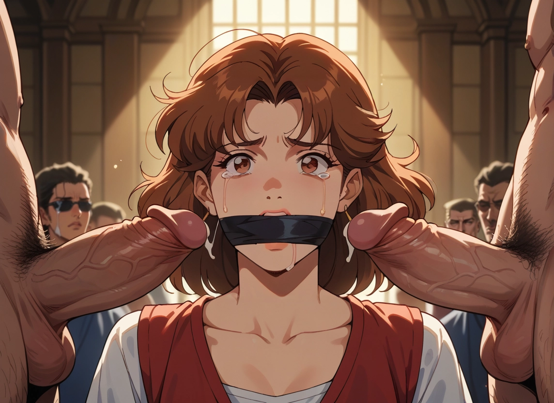 penis, 1girl, brown hair, multiple boys, uncensored, brown eyes · Yamete.gg