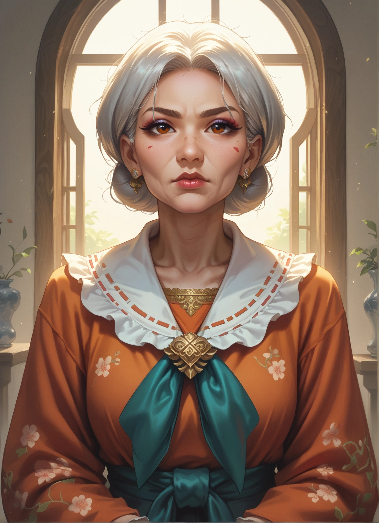 1girl, solo, jewelry, earrings, looking at viewer, window · Yamete.gg