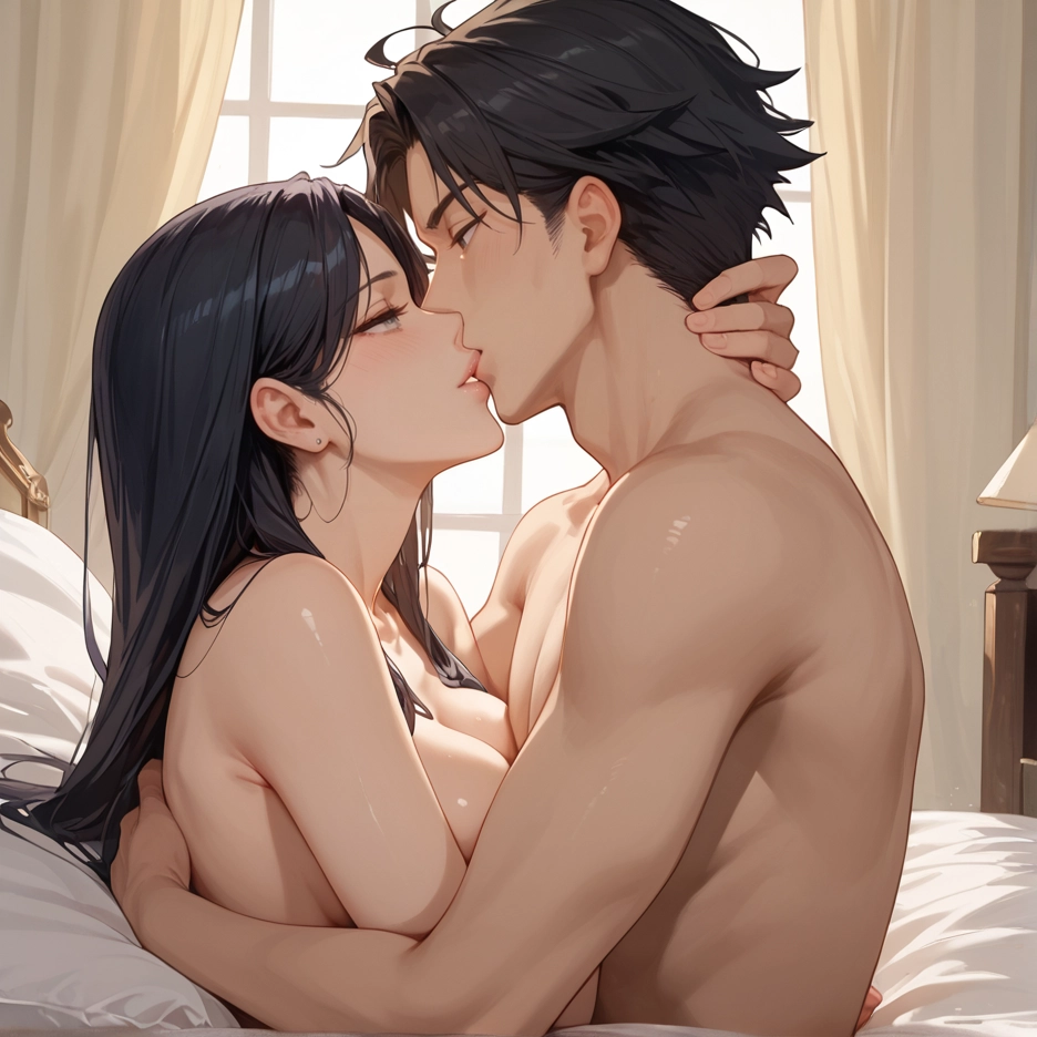 1girl, 1boy, hetero, black hair, long hair, breasts · Yamete.gg