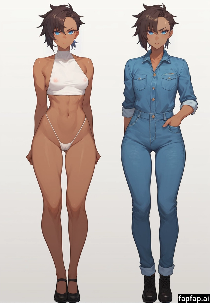 1girl, breasts, brown hair, blue eyes, navel, panties