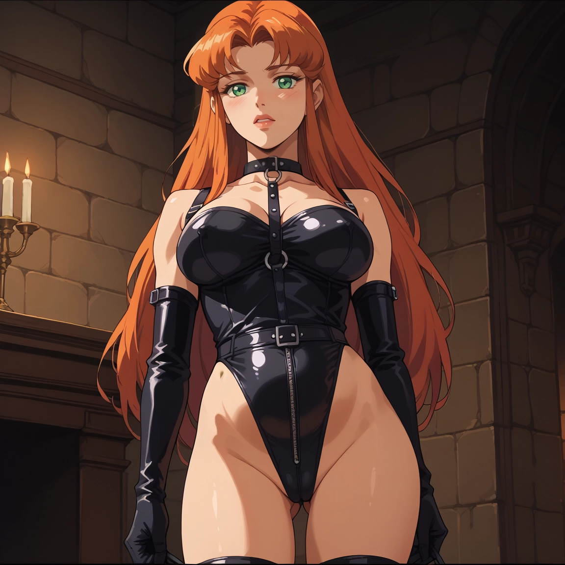 1girl, gloves, green eyes, long hair, solo, breasts · Yamete.gg