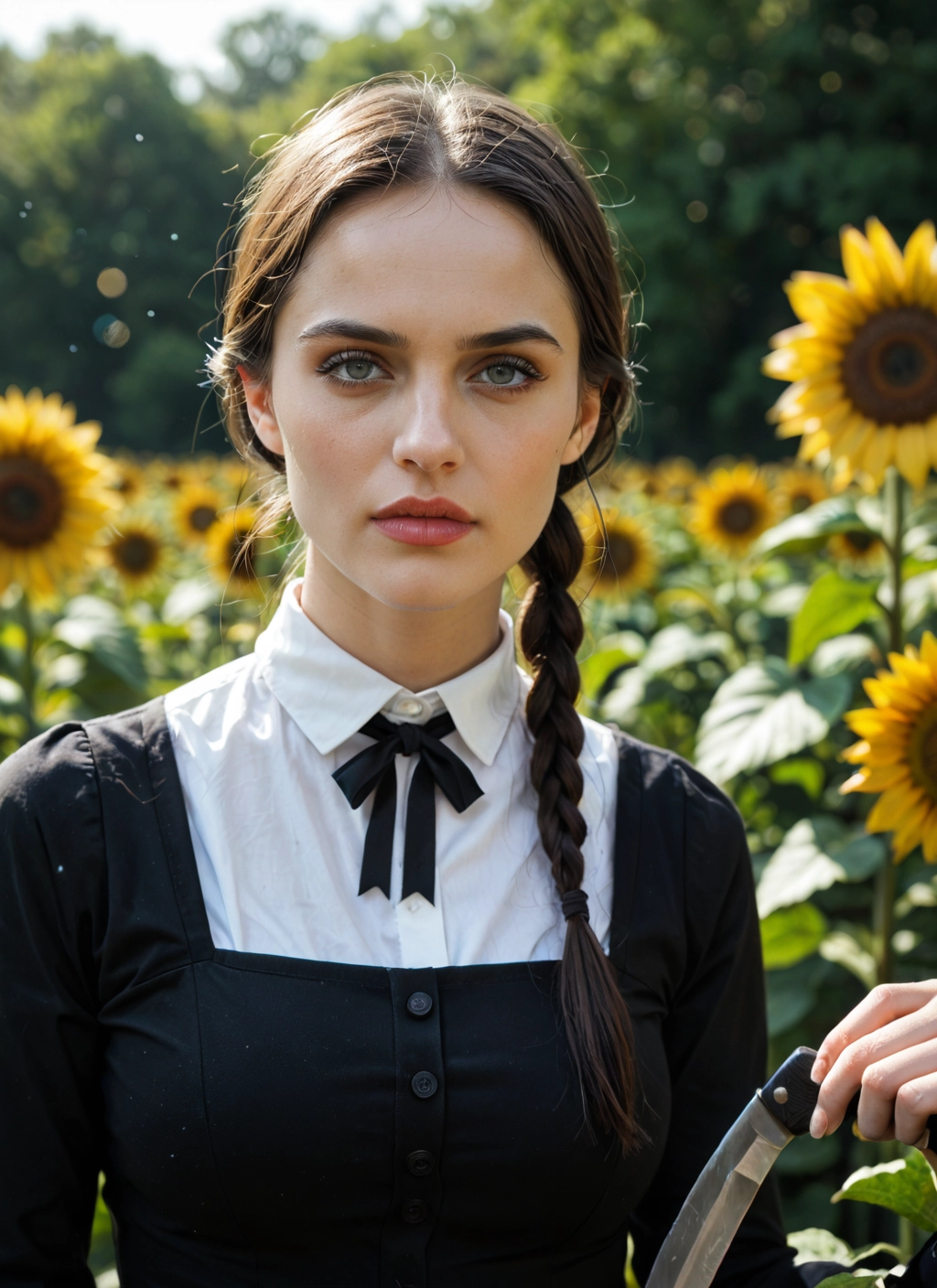 1girl, flower, solo, sunflower, braid, looking at viewer · Yamete.gg