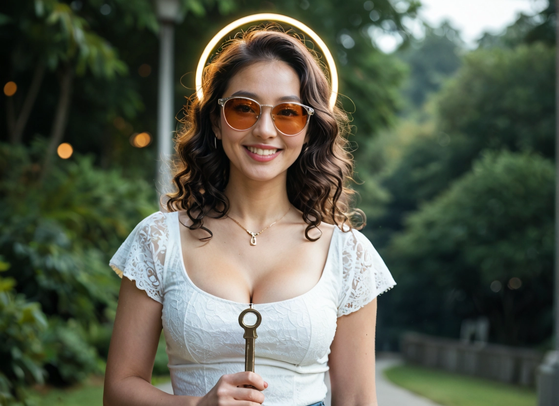1girl, breasts, solo, jewelry, sunglasses, cleavage · Yamete.gg