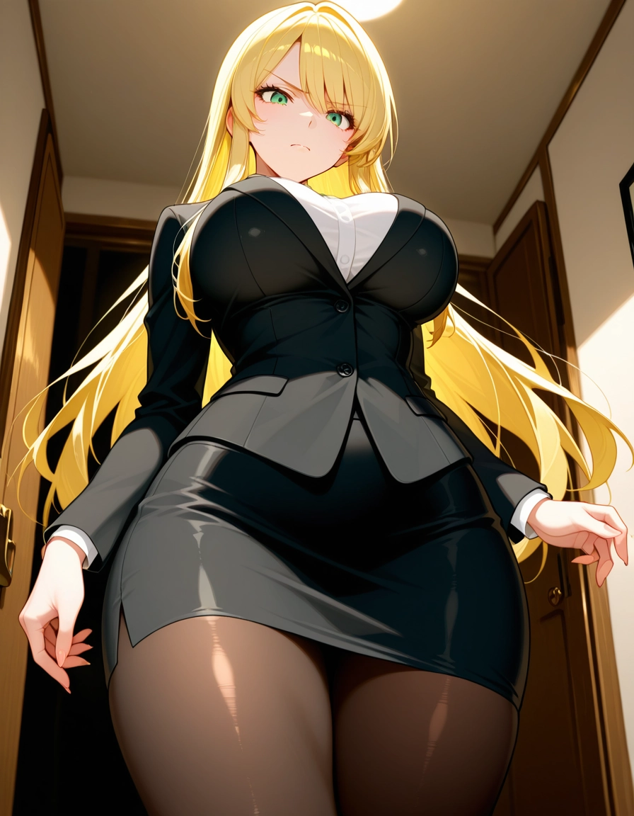 1girl, blonde hair, solo, breasts, green eyes, pantyhose · Yamete.gg
