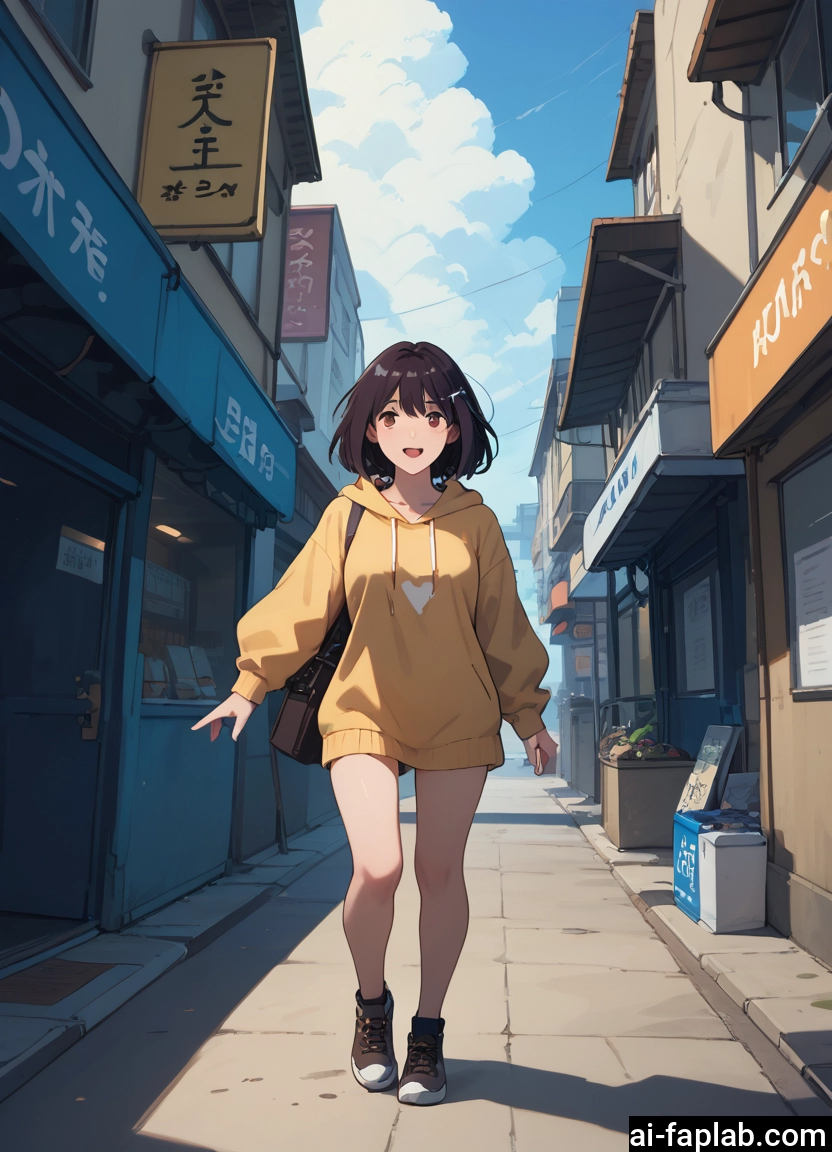 1girl, solo, hood, open mouth, hoodie, bag