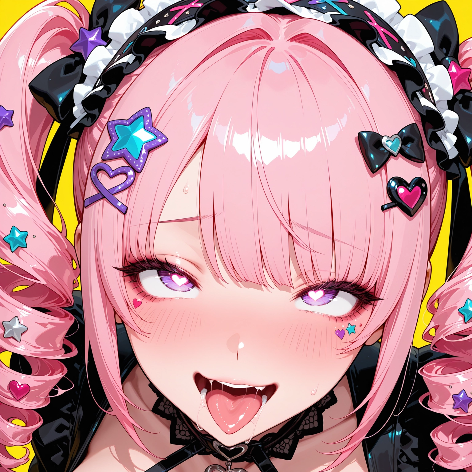 1girl, heart, pink hair, solo, tongue, hair ornament · Yamete.gg