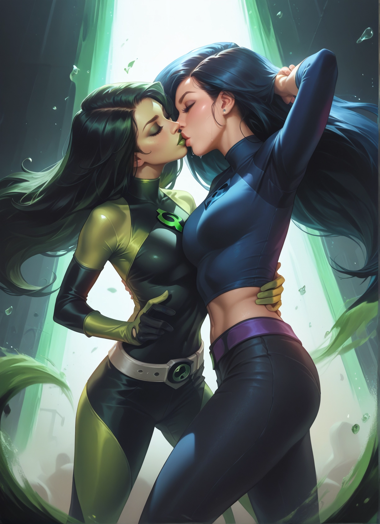 multiple girls, 2girls, yuri, breasts, long hair, kiss · Yamete.gg