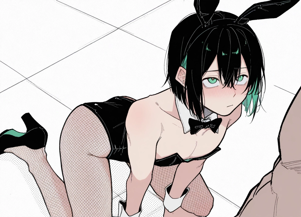 yaoi, animal ears, rabbit ears, playboy bunny, fishnets, male focus · Yamete.gg