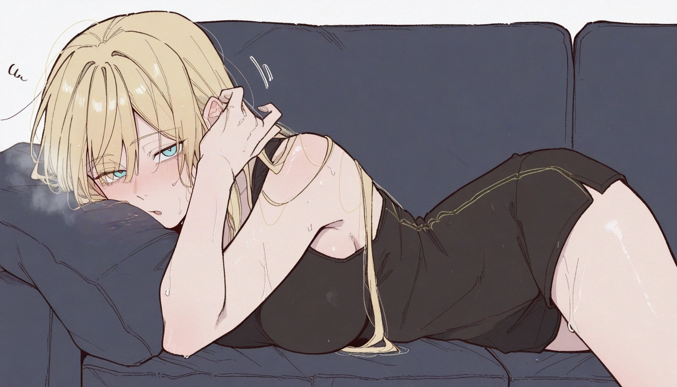 1girl, blonde hair, couch, solo, lying, breasts · Yamete.gg