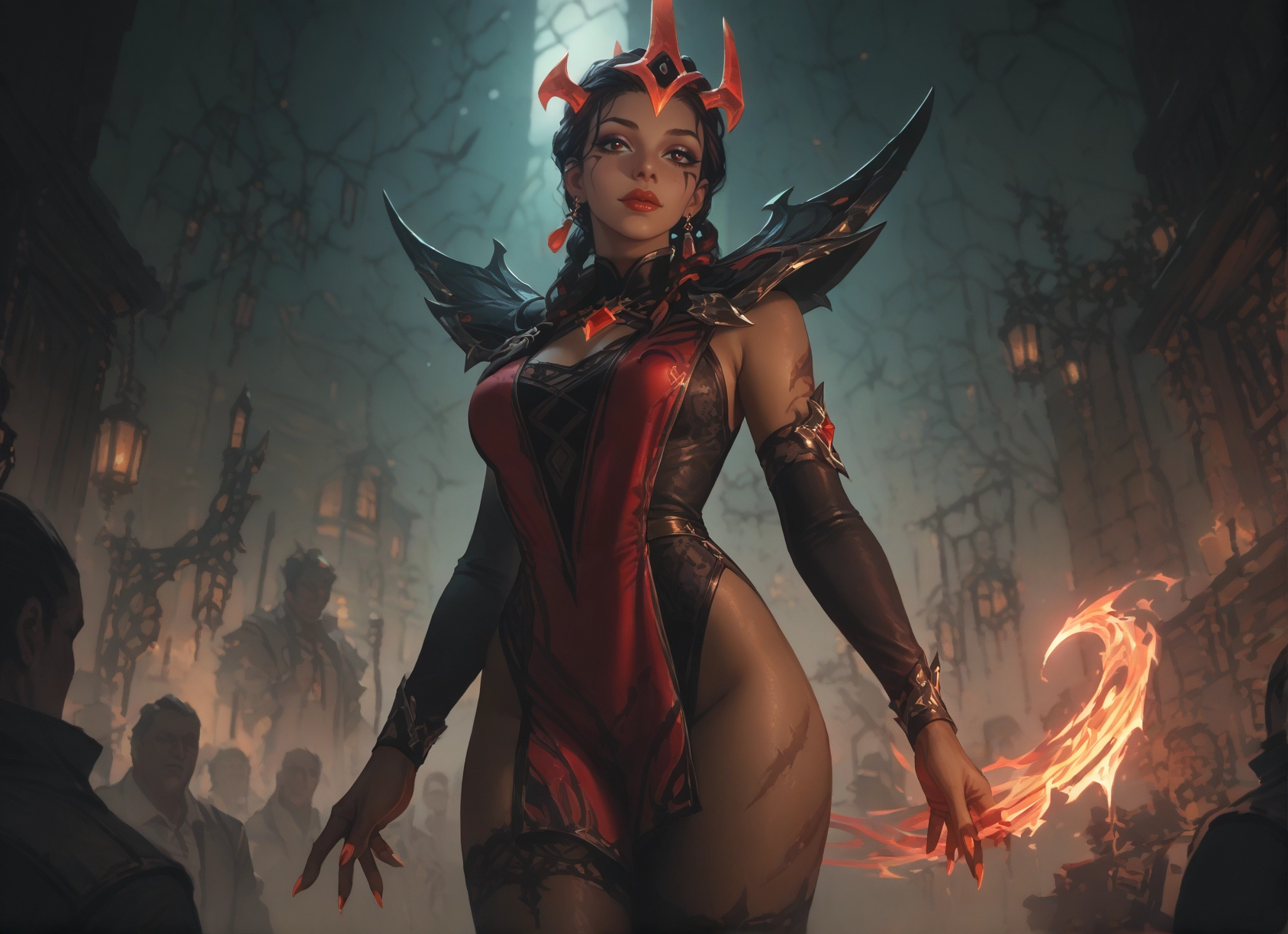 1girl, jewelry, earrings, scar, thighhighs, breasts · Yamete.gg