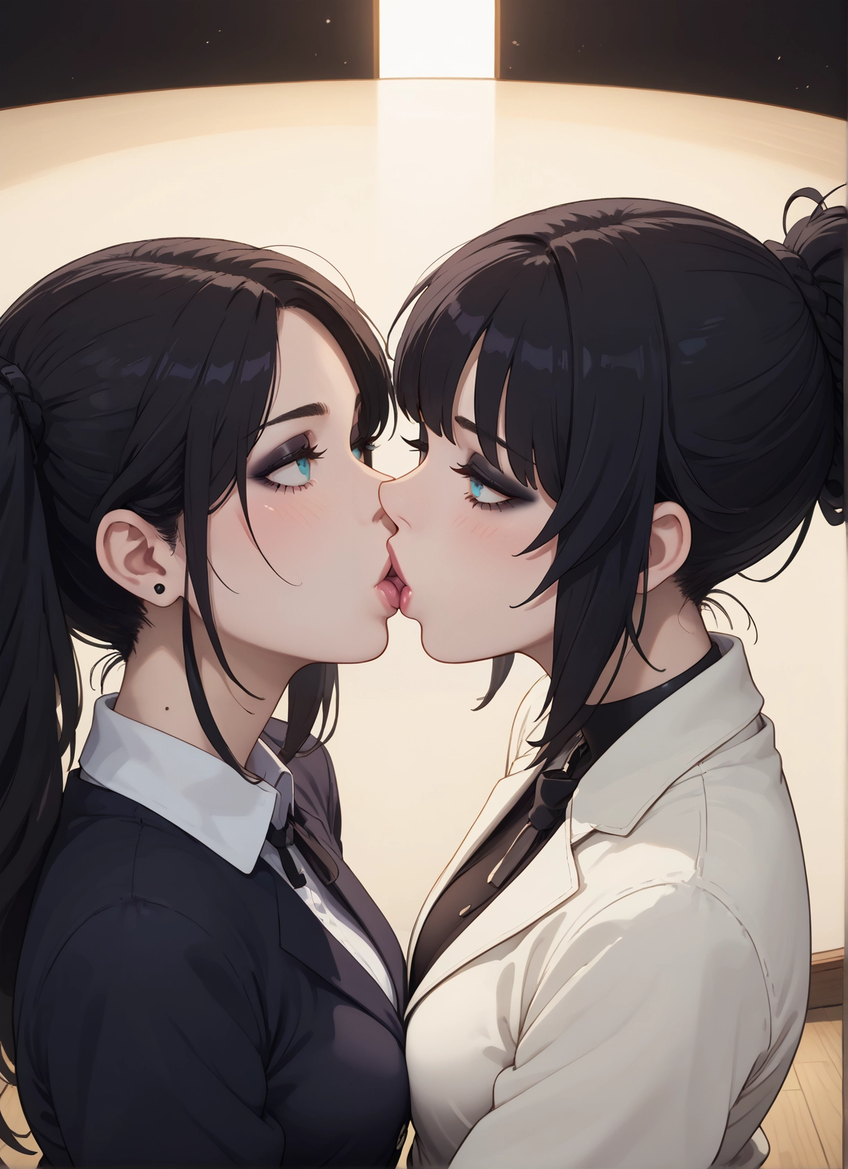 multiple girls, 2girls, yuri, kiss, mole, french kiss · Yamete.gg