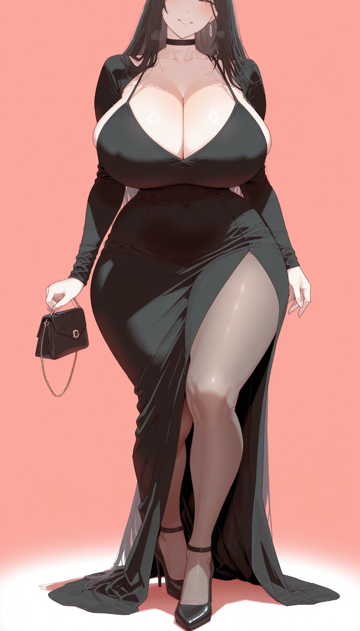 1girl, breasts, dress, bag, long hair, jewelry · Yamete.gg