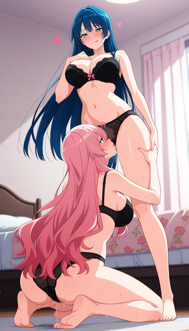 tongue out, tongue, yuri, bra, breasts, multiple girls