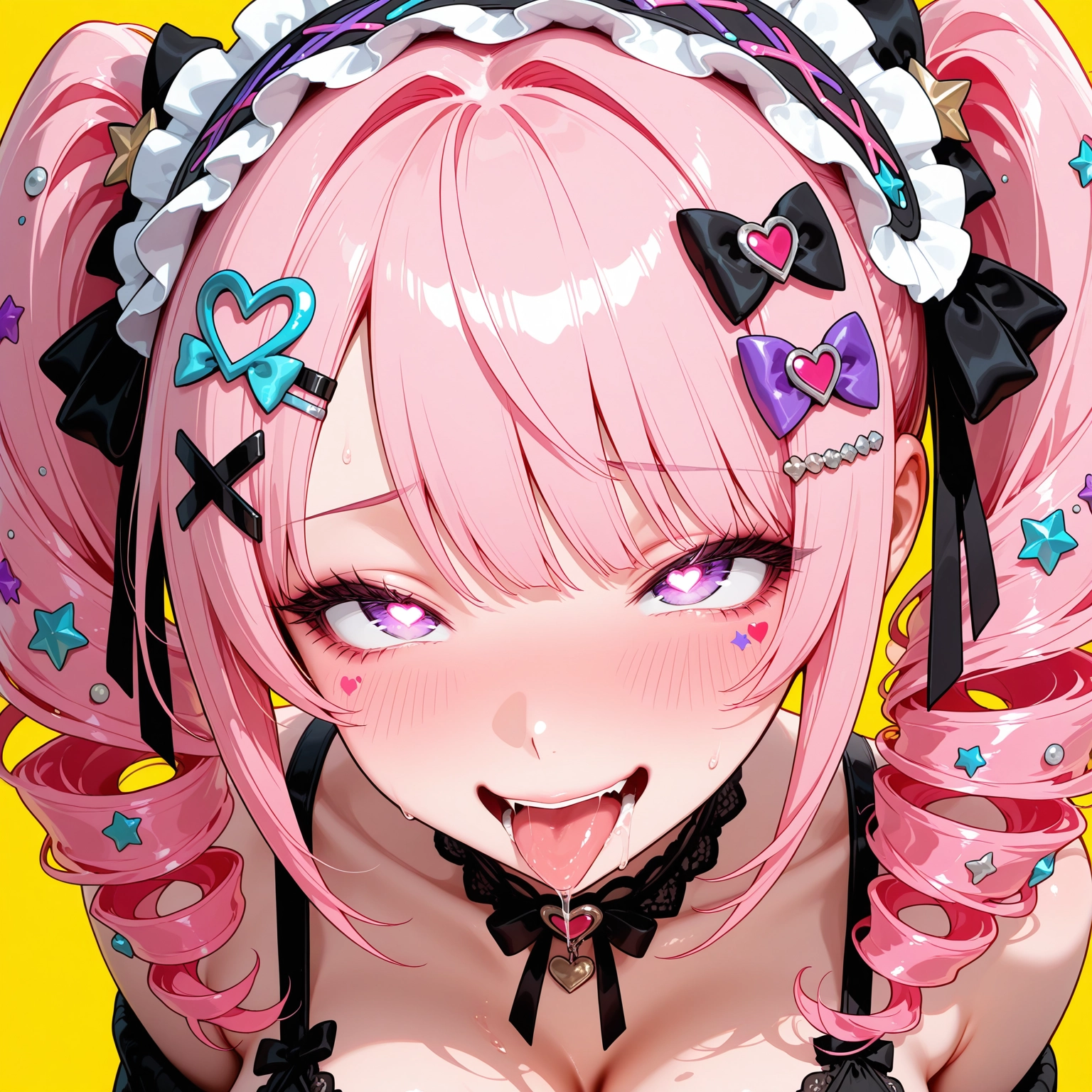 1girl, heart, pink hair, solo, hair ornament, tongue · Yamete.gg