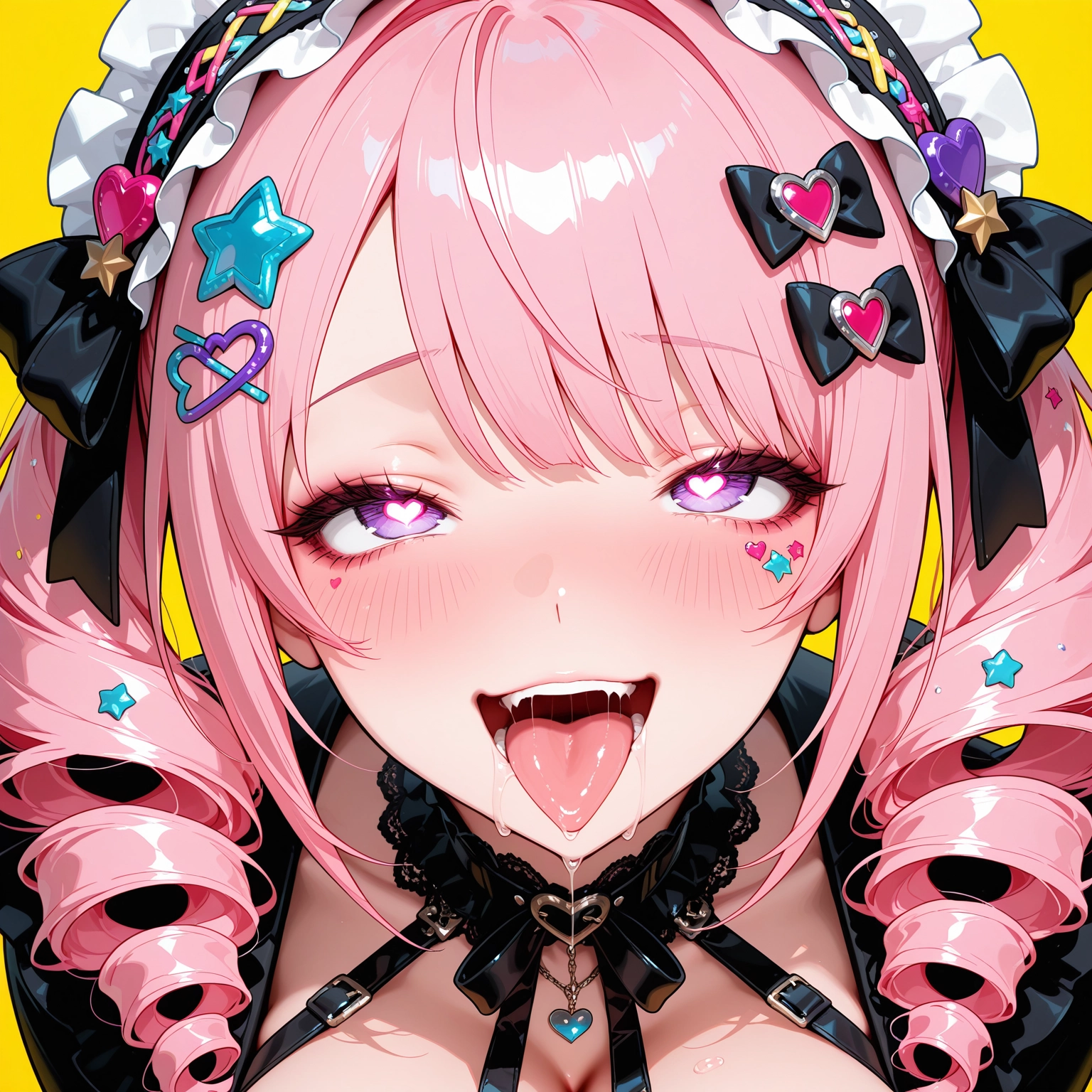 1girl, heart, solo, pink hair, tongue, heart-shaped pupils · Yamete.gg