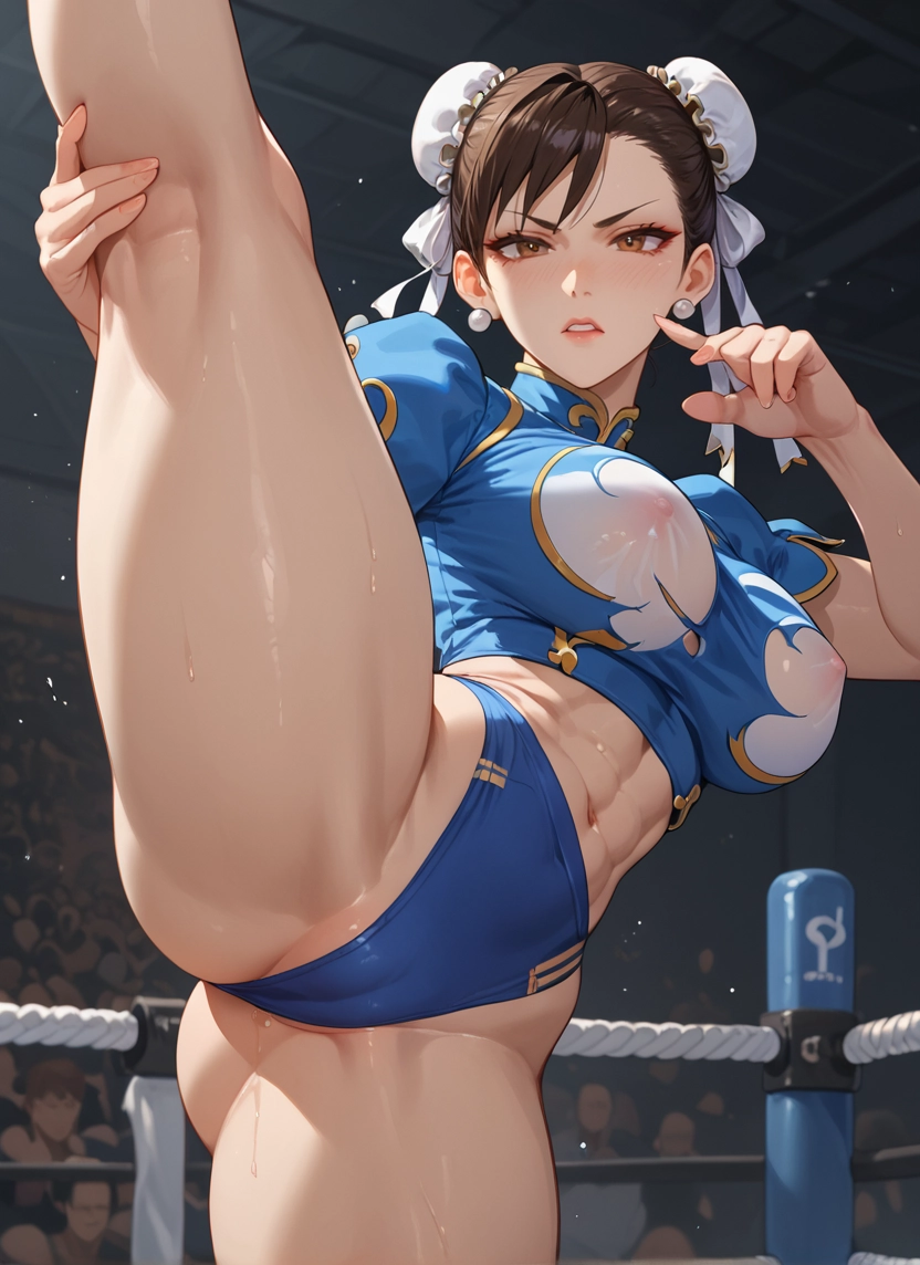 1girl, breasts, jewelry, double bun, brown hair, bun cover · Yamete.gg