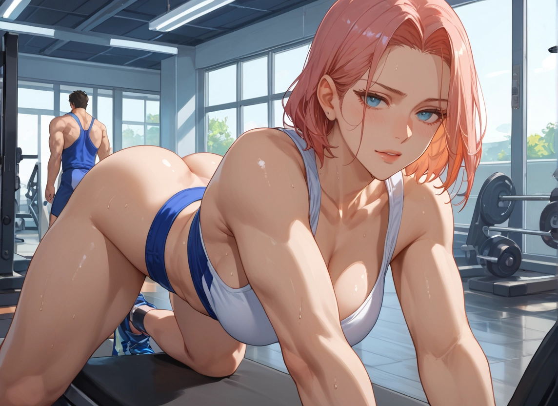 breasts, ass, 1boy, 1girl, blue eyes, short hair · Yamete.gg