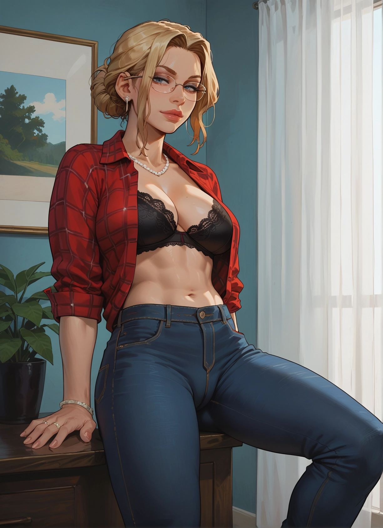 1girl, breasts, underwear, bra, jewelry, pants · Yamete.gg