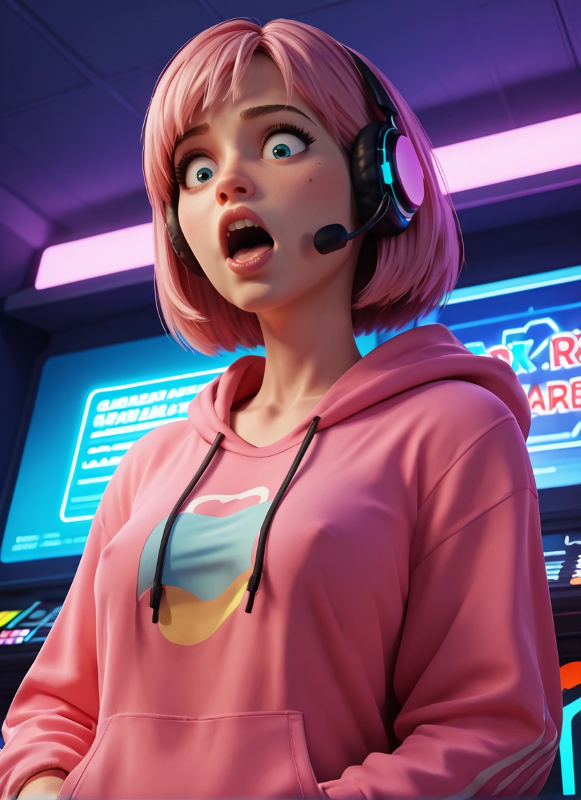 1girl, solo, hood, pink hair, hoodie, short hair · Yamete.gg
