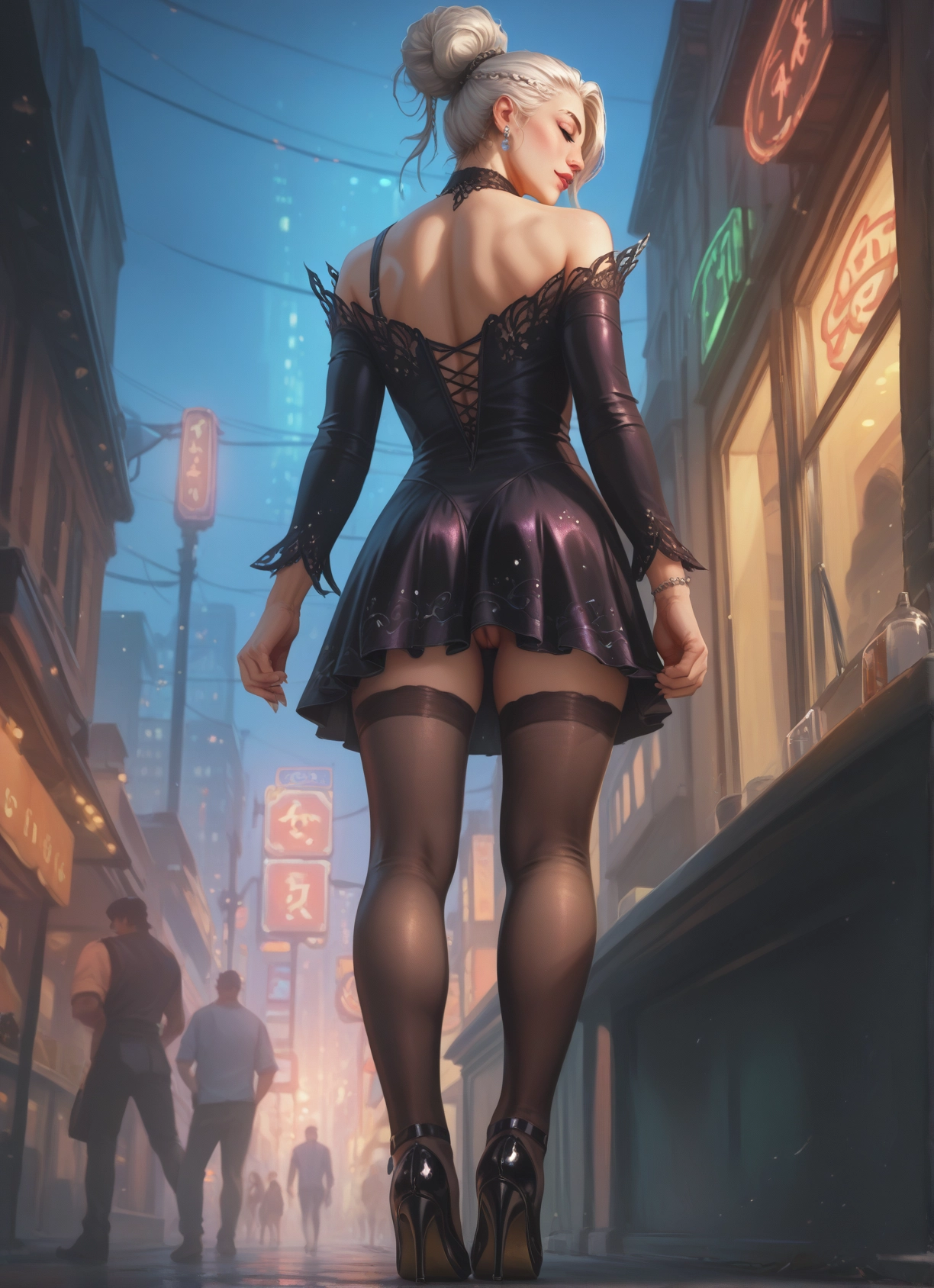 thighhighs, pussy, high heels, jewelry, dress, 1girl · Yamete.gg