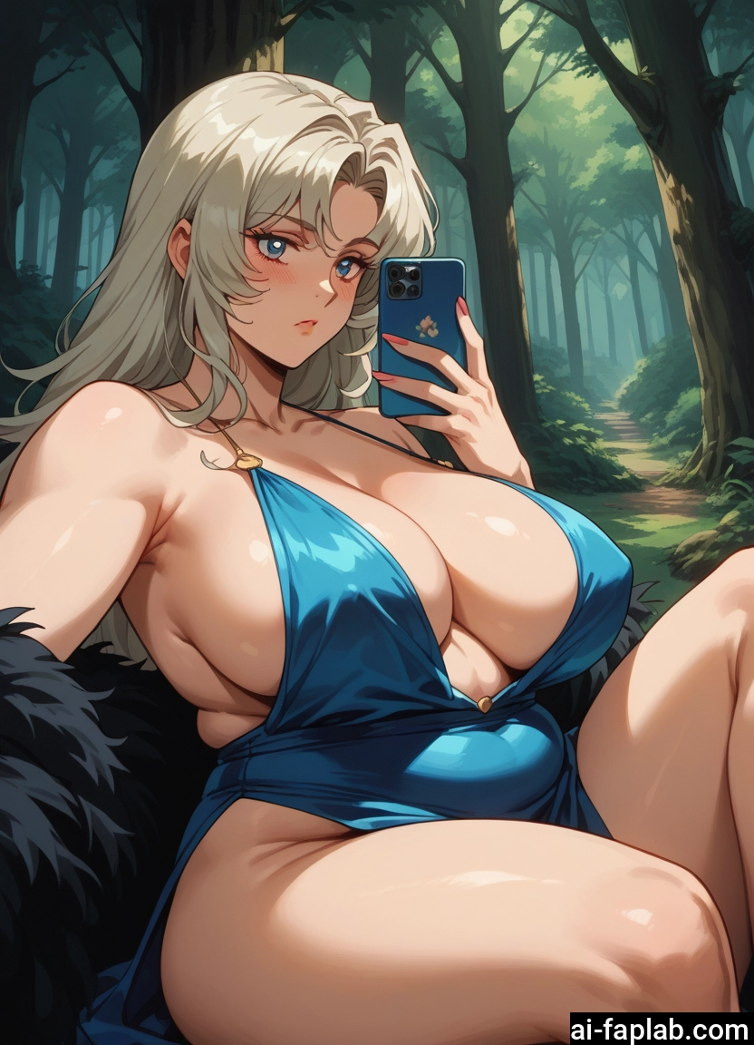 futanari, breasts, 1girl, dress, phone, blue eyes · Yamete.gg