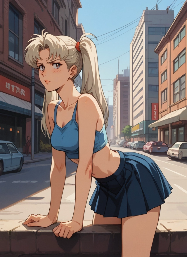 skirt, 1girl, twintails, motor vehicle, ground vehicle, car · Yamete.gg
