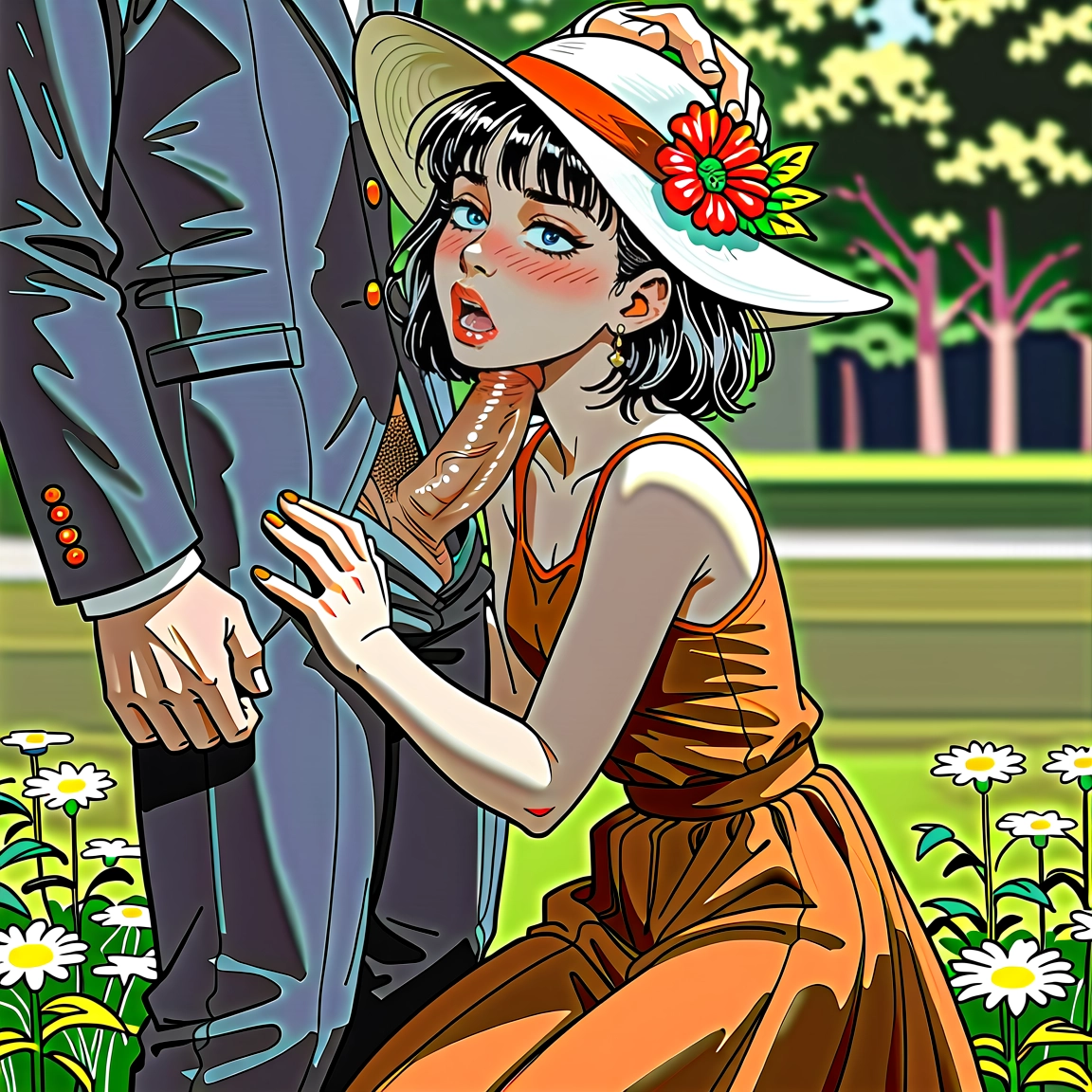 yaoi, penis, 1girl, hat, dress, hetero