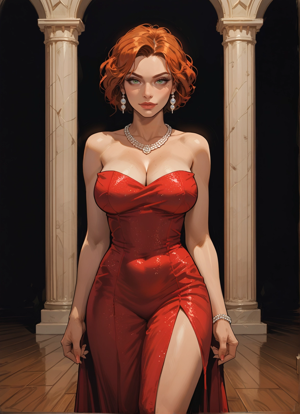 1girl, breasts, jewelry, dress, earrings, cleavage · Yamete.gg
