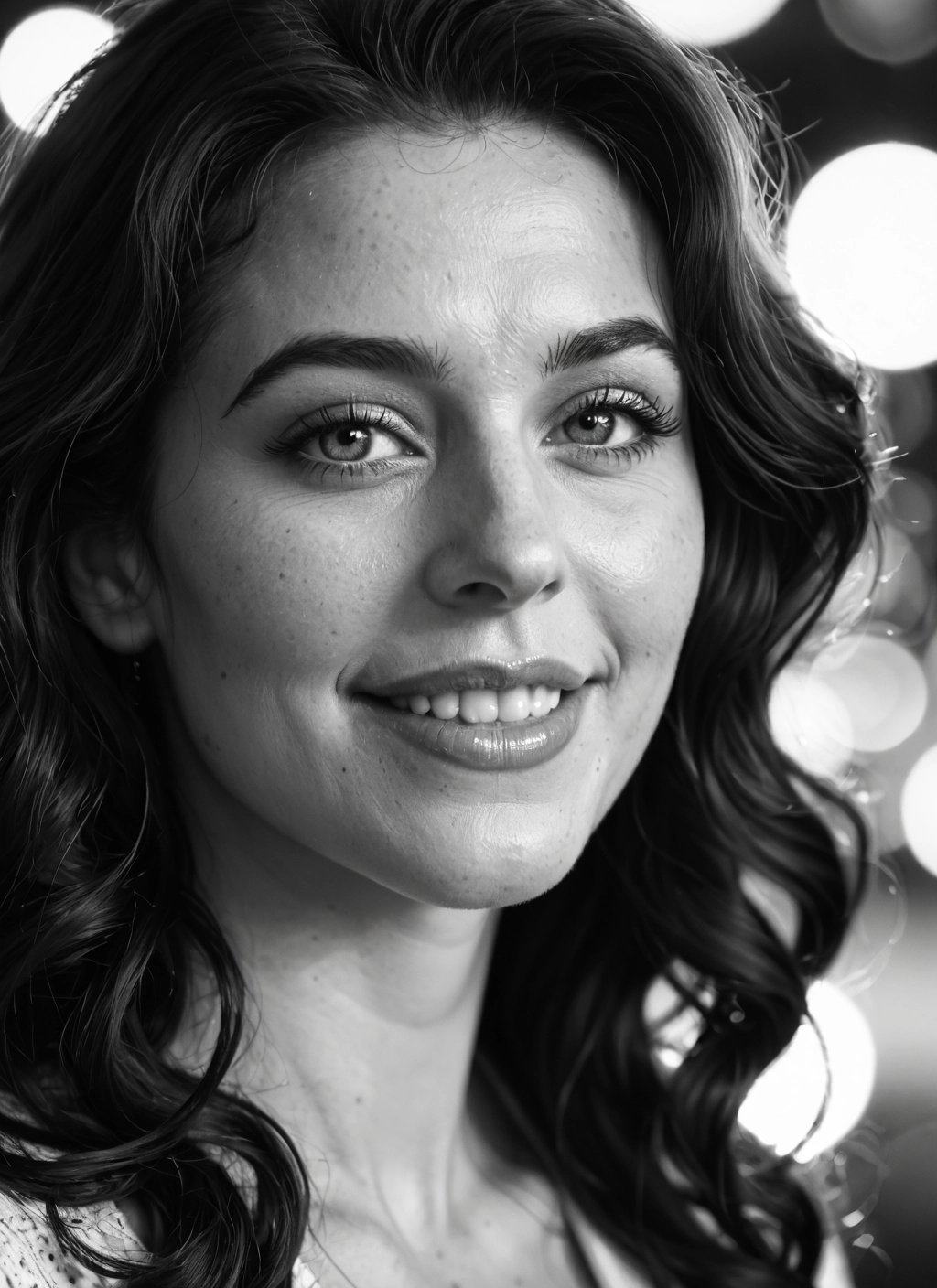 monochrome, 1girl, greyscale, solo, realistic, freckles · Yamete.gg