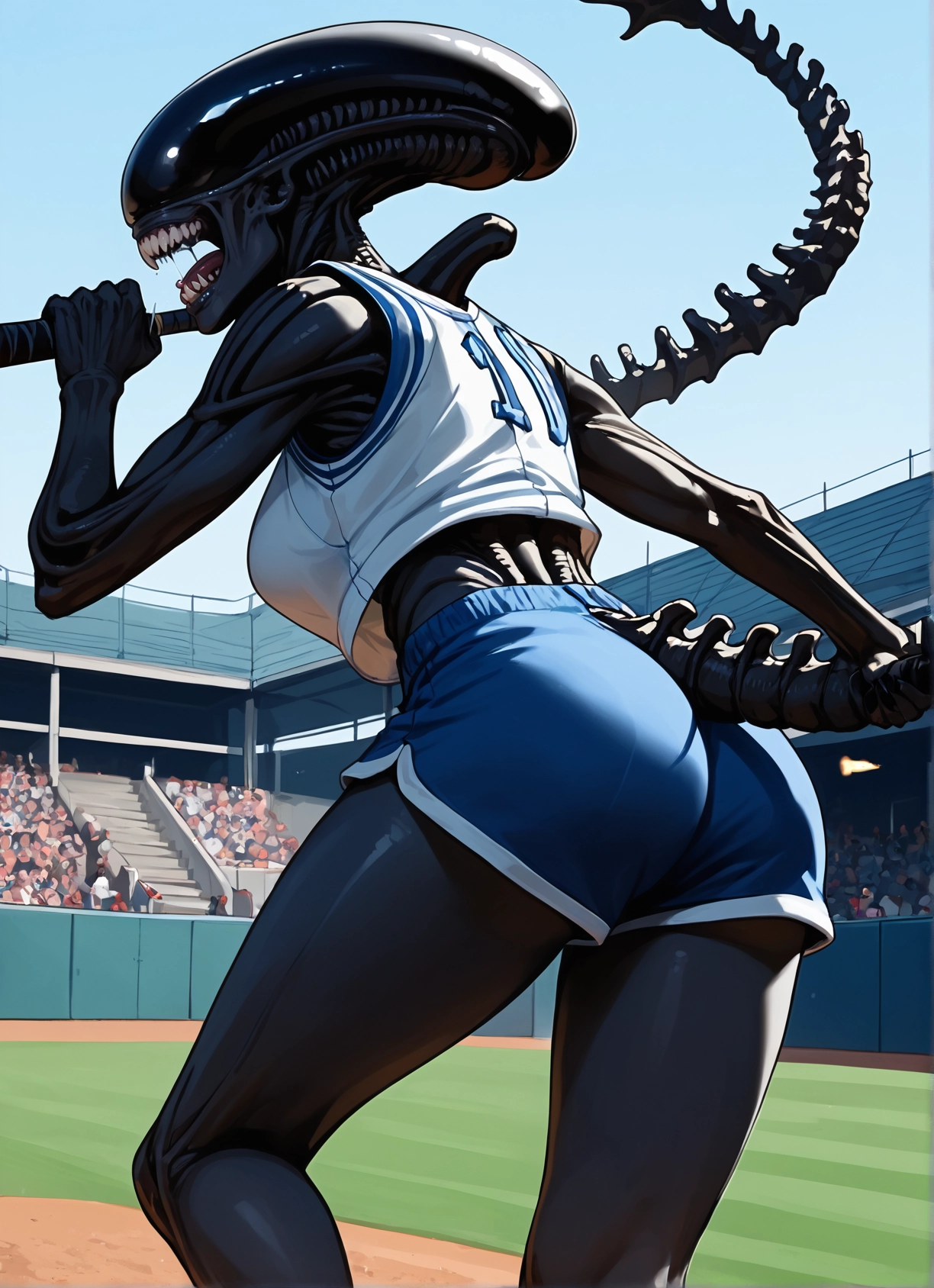 ass, shorts, 1girl, teeth, tail, sharp teeth · Yamete.gg