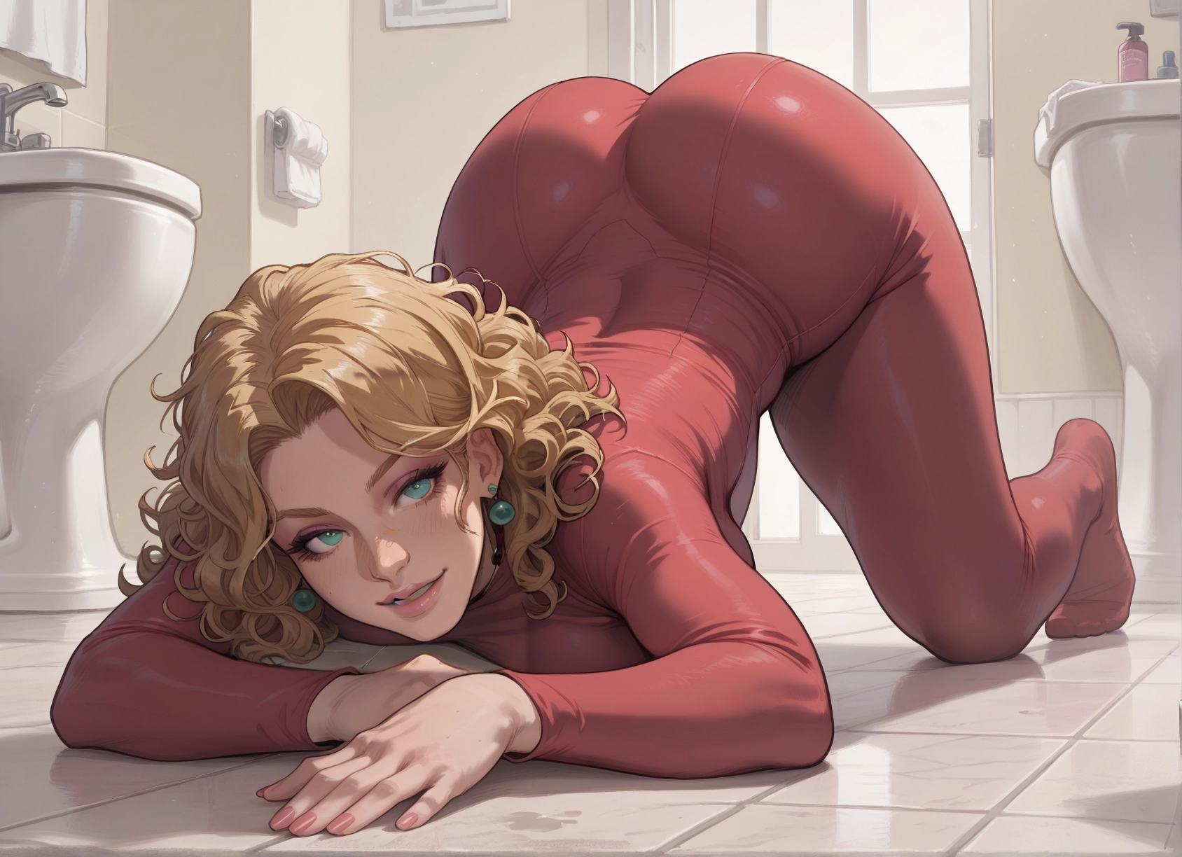 1girl, solo, ass, top-down bottom-up, blonde hair, looking at viewer · Yamete.gg