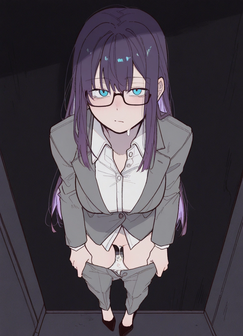 1girl, underwear, panties, solo, glasses, long hair · Yamete.gg