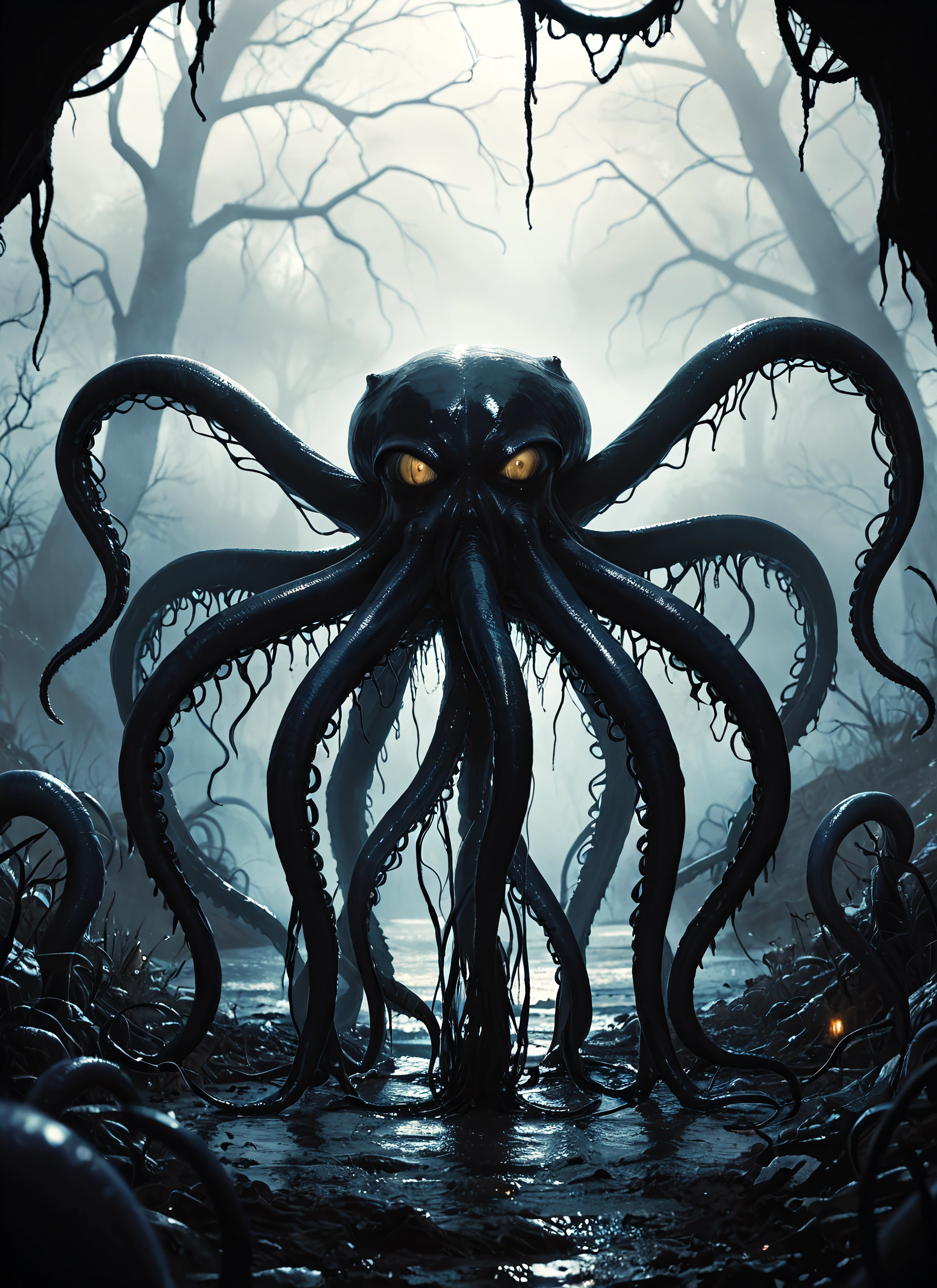 tentacles, tree, no humans, bare tree, eldritch abomination, outdoors · Yamete.gg