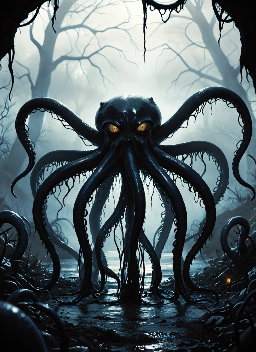 tentacles, tree, no humans, bare tree, eldritch abomination, outdoors