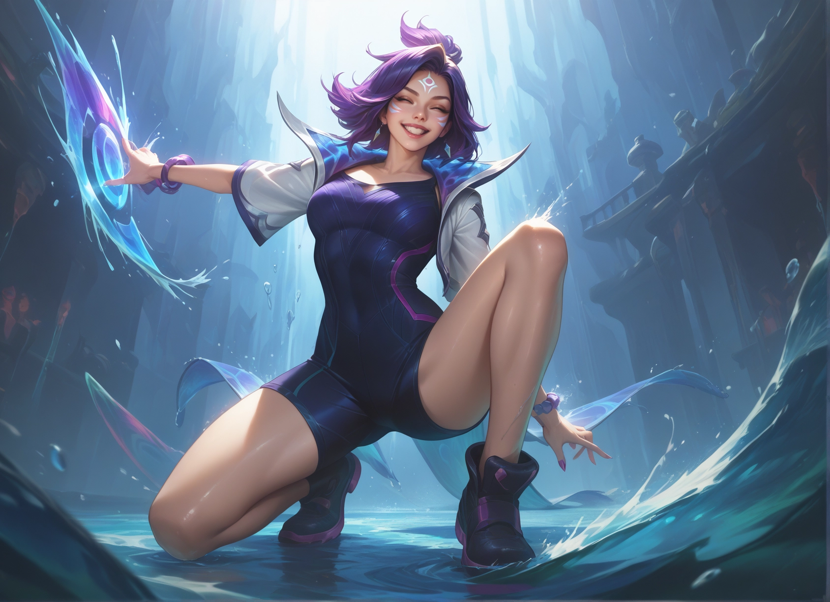1girl, jewelry, purple hair, breasts, smile, solo · Yamete.gg