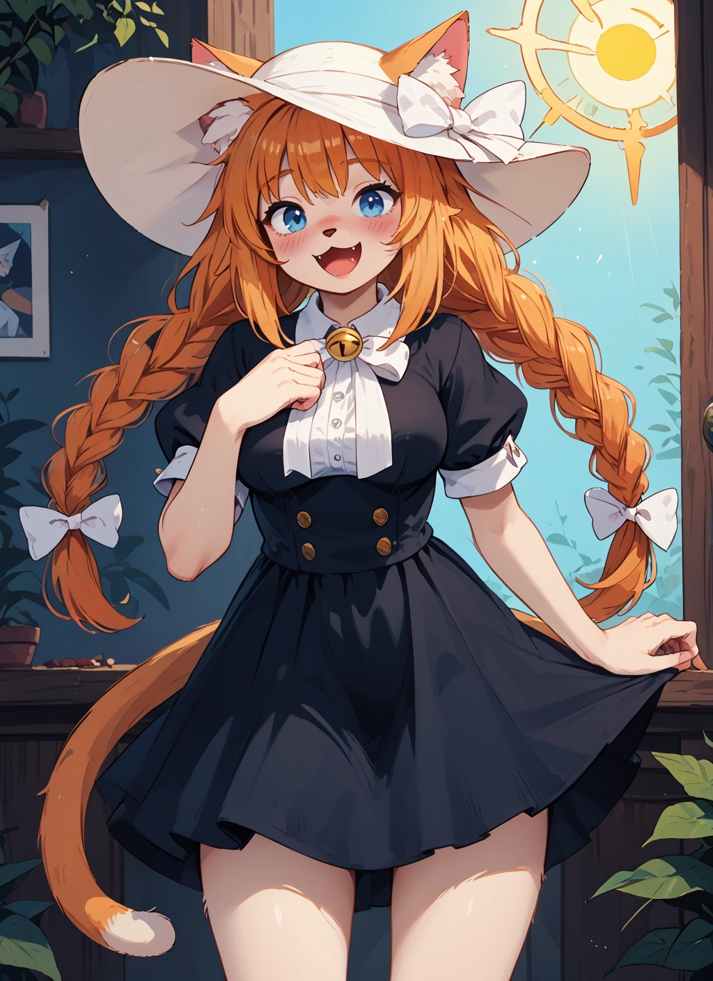 furry, 1girl, animal ears, braid, hat, tail · Yamete.gg