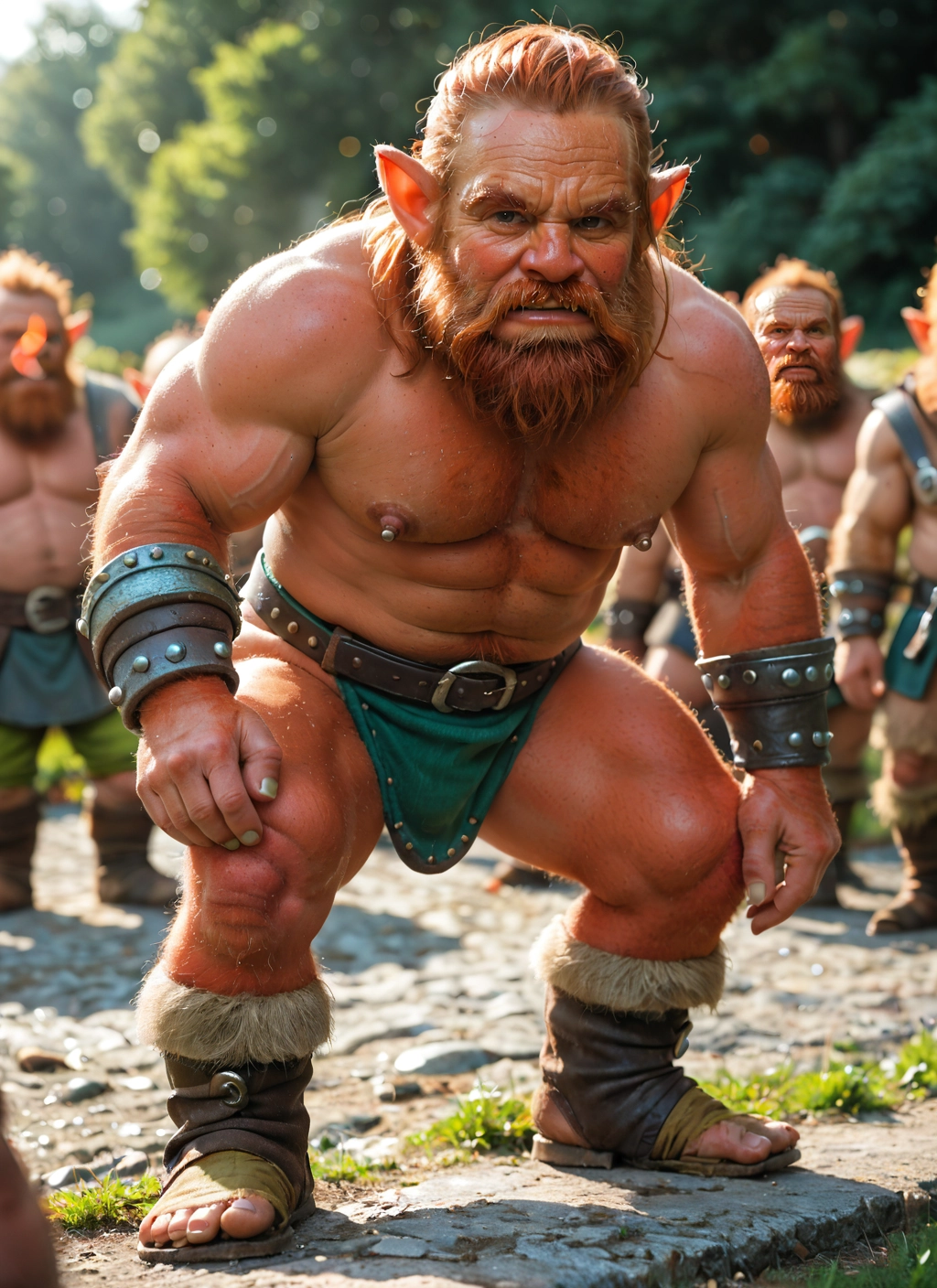 bara, facial hair, male focus, piercing, muscular, nipples · Yamete.gg