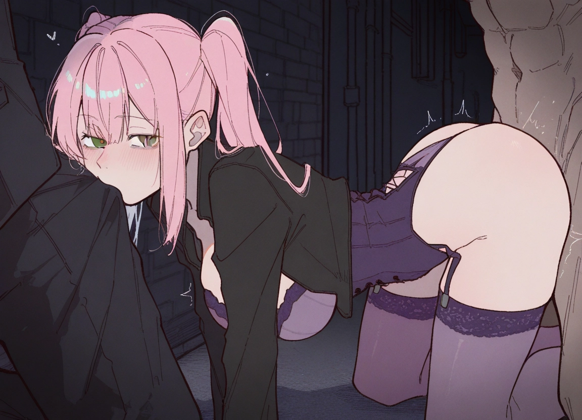 1girl, hetero, sex, breasts, pink hair, thighhighs · Yamete.gg