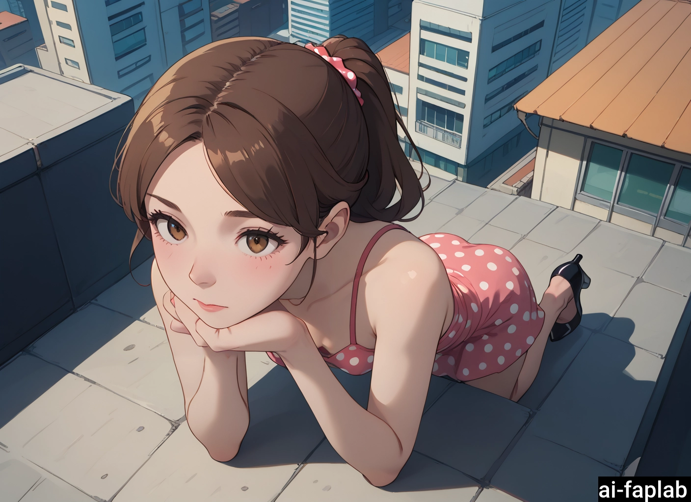 1girl, solo, brown hair, brown eyes, high heels, looking at viewer · Yamete.gg