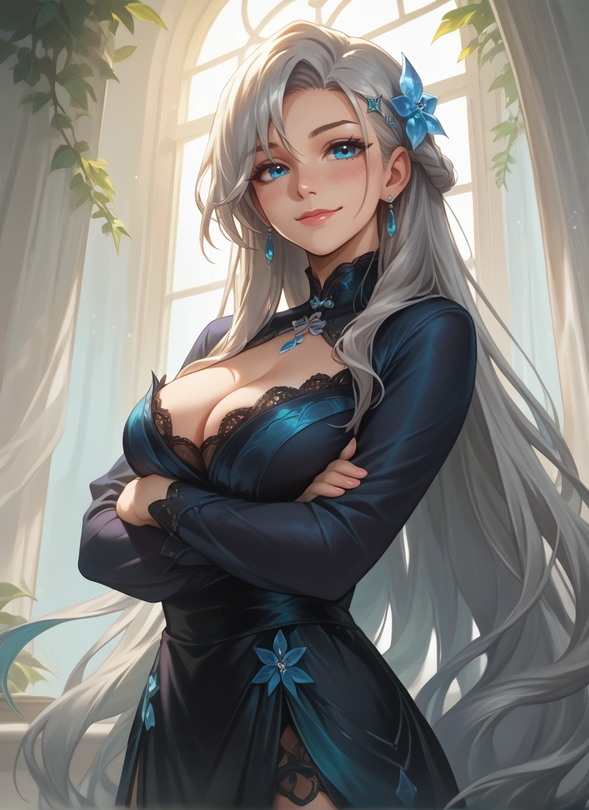 1girl, breasts, long hair, blue eyes, solo, jewelry · Yamete.gg