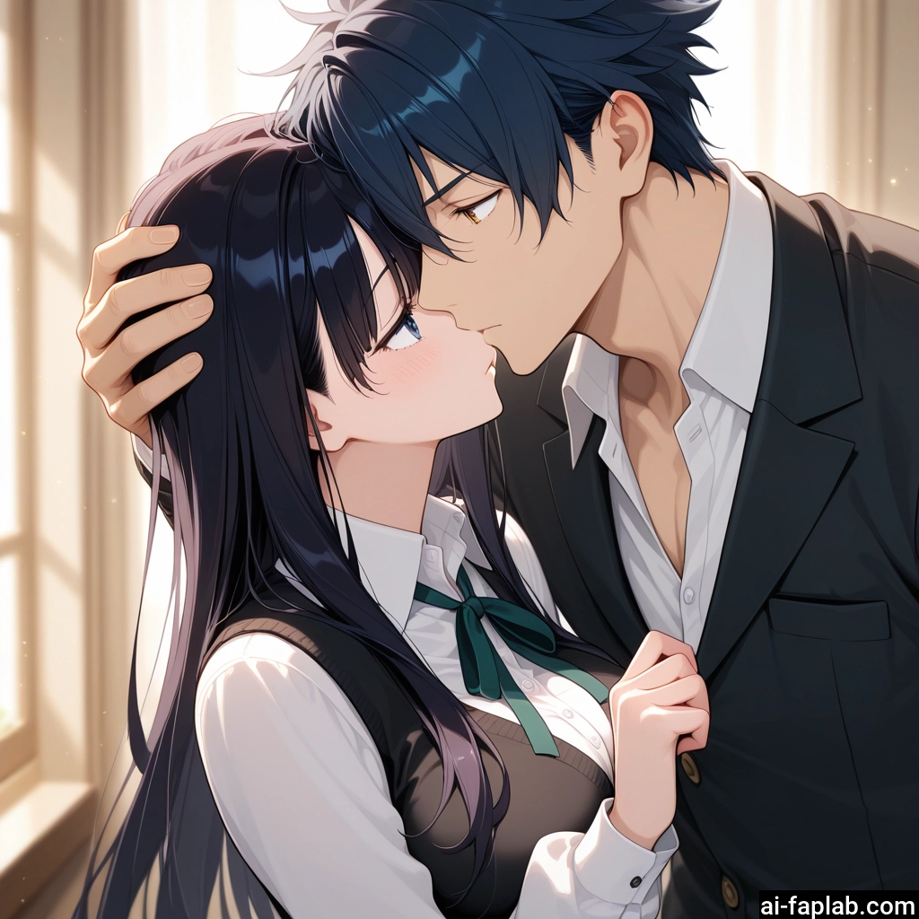 1girl, 1boy, long hair, black hair, blue eyes, shirt