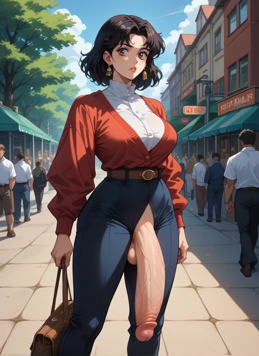 penis, futanari, jewelry, earrings, bag, pants · Yamete.gg